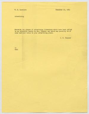 Primary view of object titled '[Letter from I. H. Kempner to W. H. Louviere, December 11, 1953]'.