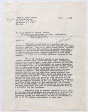 [Letter from George Andre to H. M. Baldrige, April 1953]