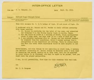 [Letter from E. O. Wood to I. H. Kempner, Jr., September 23, 1953]
