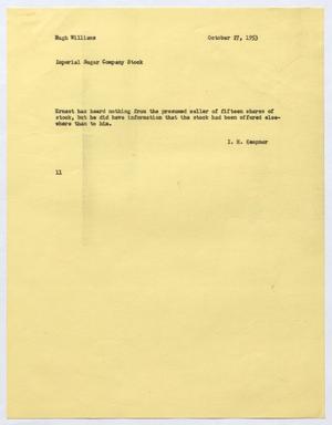 [Letter from I. H. Kempner to Hugh Williams, October 27, 1953]