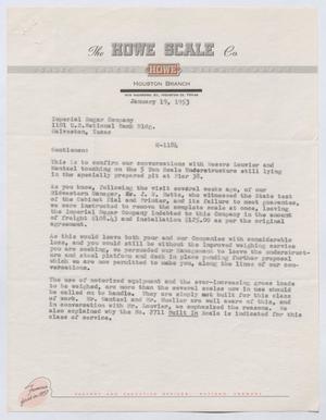 [Letter from H. K. Leonard to Imperial Sugar Company, January 19, 1953]