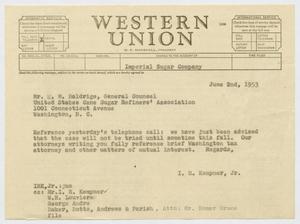 [Letter from I. H. Kempner, Jr. to H. M. Baldrige, June 2, 1953]
