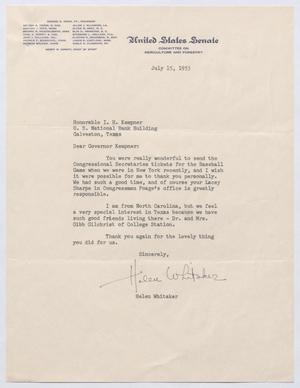 [Letter from Helen Whitaker to I. H. Kempner, July 15, 1953]