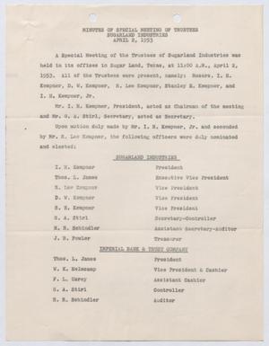[Minutes of Special Meeting of Trustees, April 2, 1953]