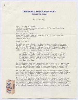 [Letter from E. O. Wood to Charles W. Tobey & Charles A. Wolverton, April 14, 1953]