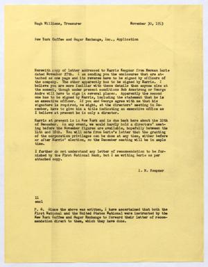 [Letter from I. H. Kempner to Hugh Williams, November 30, 1953]