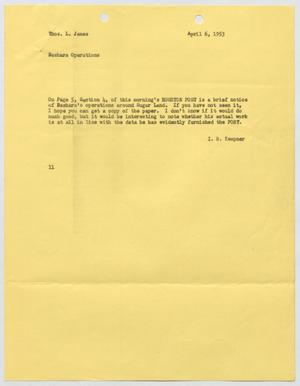 [Letter from I. H. Kempner to Thomas L. James, April 6, 1953]