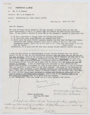 [Letter from Herman Lurie to I. H. Kempner, April 29, 1953]