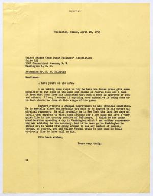 [Letter from I. H. Kempner to H. M. Baldrige, April 20, 1953]