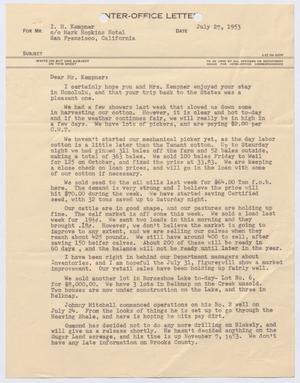 [Letter from Thomas L. James to I. H. Kempner, July 27, 1953]