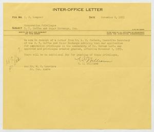 [Letter from H. L. Williams to I. H. Kempner, November 9, 1953]