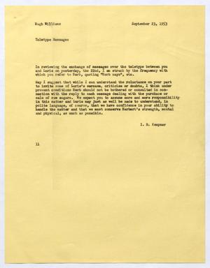 [Letter from I. H. Kempner to Hugh Williams, September 23, 1953]