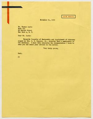 [Letter from Harris L. Kempner to Herman Lurie, November 21, 1953]