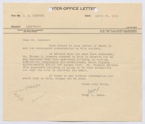 [Letter from Thomas L. James to I. H. Kempner, April 24, 1953]