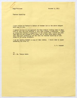 [Letter from I. H. Kempner to Hugh Williams, October 2, 1953]