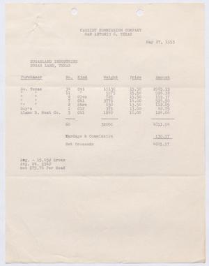 [Invoice for Sugarland Industries Sales, May 27, 1953]