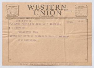 Primary view of object titled '[Telegram from W. H. Louviere to I. H. Kempner, December 1, 1953]'.