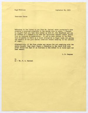 [Letter from I. H. Kempner to Hugh Williams, September 16, 1953]