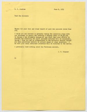 Primary view of object titled '[Letter from I. H. Kempner to C. H. Jenkins, June 6, 1953]'.