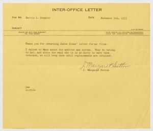 [Letter from J. Margaret Sutton to Harris L. Kempner, November 4, 1953]