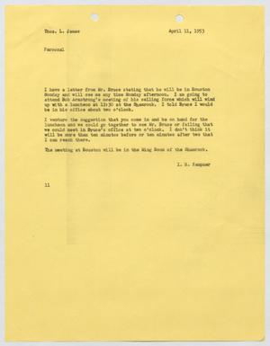 [Letter from Isaac Herbert Kempner to Thomas Leroy James, April 11, 1953]
