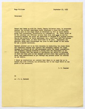 [Letter from I. H. Kempner to Hugh Williams, September 25, 1953]