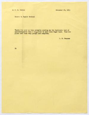 [Letter from I. H. Kempner to J. M. Sutton, November 18, 1953]
