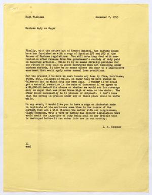 [Letter from I. H. Kempner to Hugh Williams, December 7, 1953]