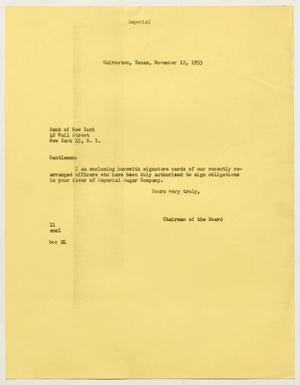 [Letter from I. H. Kempner to Bank of New York, November 12, 1953]