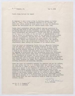 [Letter from H. L. Williams to I. H. Kempner, Jr., May 7, 1953]