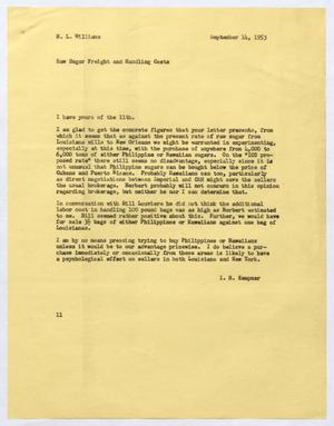 [Letter from I. H. Kempner to H. L. Williams, September 14, 1953]