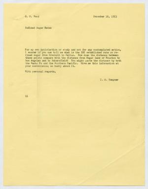 Primary view of object titled '[Letter from I. H. Kempner to E. O. Wood, December 16, 1953]'.