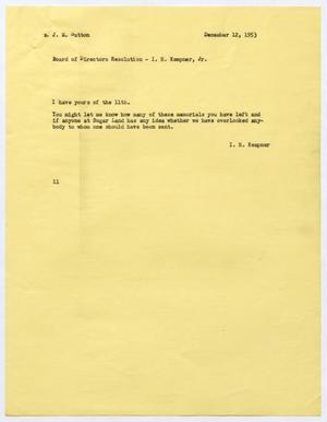 [Letter from I. H. Kempner to J. M. Sutton, December 12, 1953]