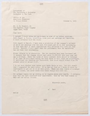 Primary view of object titled '[Letter from Bert Tripp to I. H. Kempner, Jr., October 9, 1953]'.