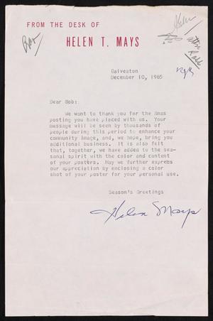 Primary view of object titled '[Letter from Helen T. Mays to Bob, December 10, 1965]'.