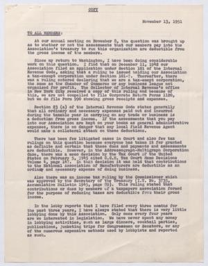 [Letter from H. M. Baldrige, November 13, 1951]