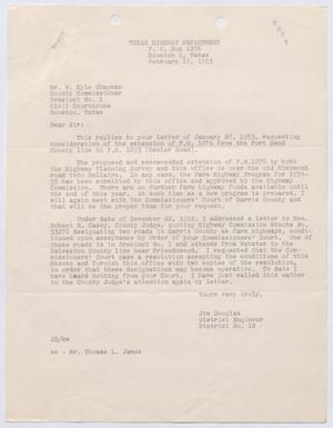 [Letter from Jim Douglas to W. Kyle Chapman, February 18, 1953]