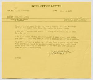 [Letter from E. O. Wood to I. H. Kempner, May 6, 1953]
