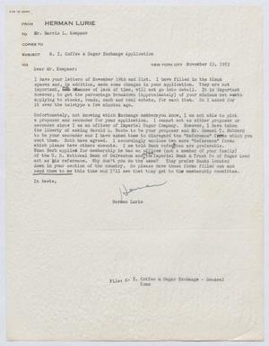 Primary view of object titled '[Letter from Herman Lurie to Harris L. Kempner, November 23, 1953]'.