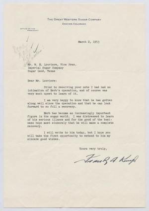 [Letter from The Great Western Sugar Company to W. H. Louviere, March 2, 1953]