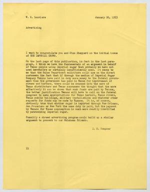 Primary view of object titled '[Letter from I. H. Kempner to W. H. Louviere, January 26, 1953]'.