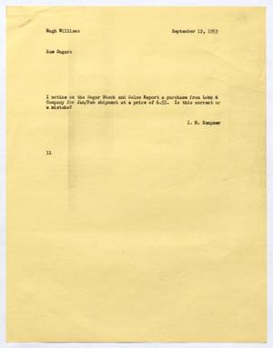 [Letter from I. H. Kempner to Hugh Williams, September 12, 1953]