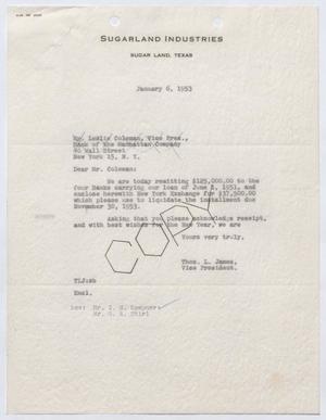 [Letter from Thomas L. James to Leslie Coleman, January 6, 1953]