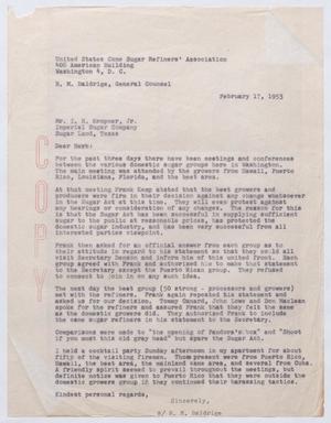 [Letter from H. M. Baldrige to I. H. Kempner, Jr., February 17, 1953]