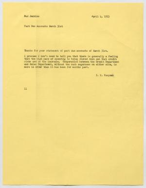 [Letter from I. H. Kempner to Bud Jenkins, April 4, 1953]