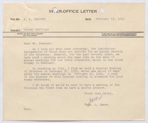 [Letter from Thomas L. James to I. H. Kempner, February 13, 1953]