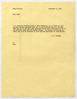 [Letter from I. H. Kempner to Hugh Williams, September 17, 1953]