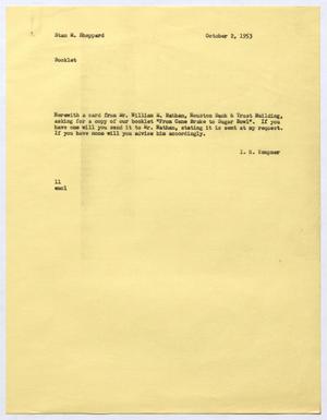 [Letter from I. H. Kempner to Stan M. Sheppard, October 2, 1953]