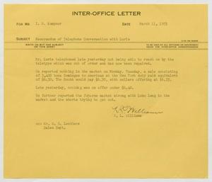 [Letter from H. L. Williams to I. H. Kempner, March 11, 1953]