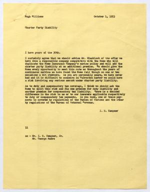 [Letter from I. H. Kempner to Hugh Williams, October 1, 1953]
